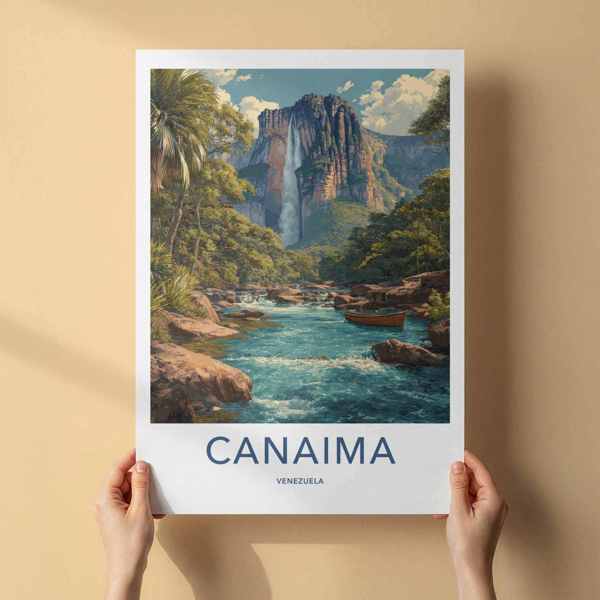 Canaima Poster - Venezuela Travel Art - Towering Waterfall Cliffs Home Decor