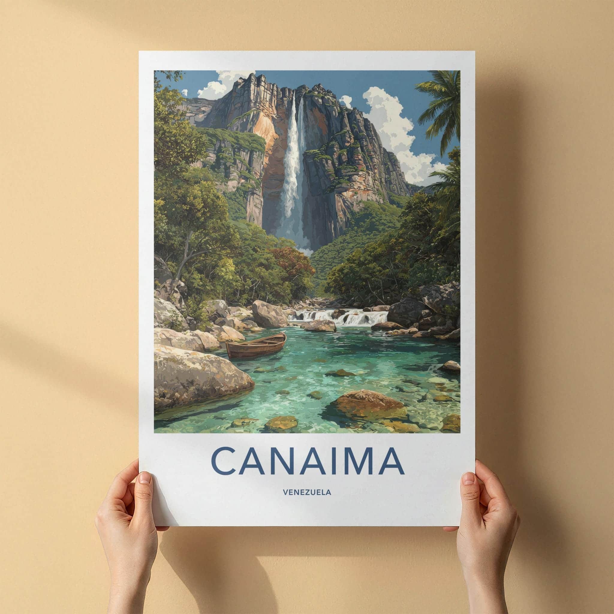 Canaima Poster - Venezuela Travel Art - Tropical Waterfall River Wall Decor