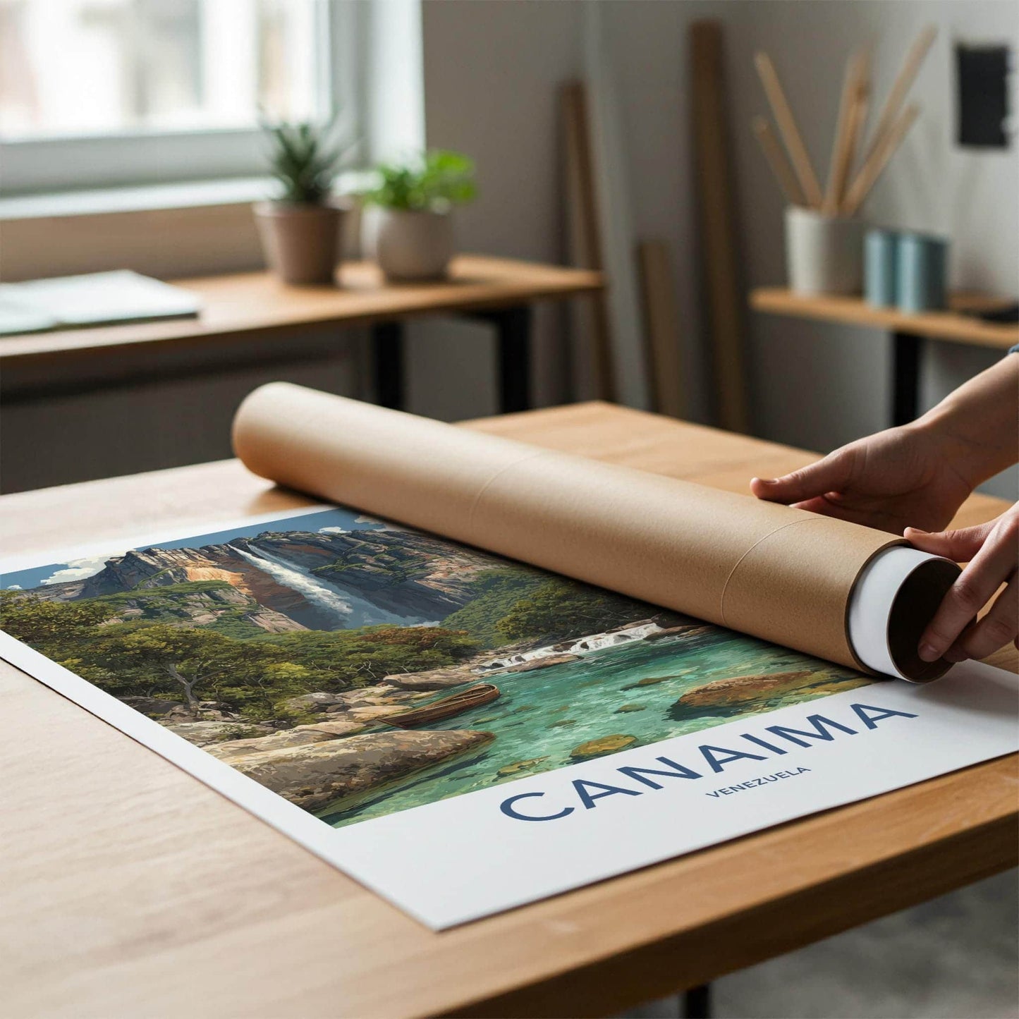 Canaima Poster - Venezuela Travel Art - Tropical Waterfall River Wall Decor