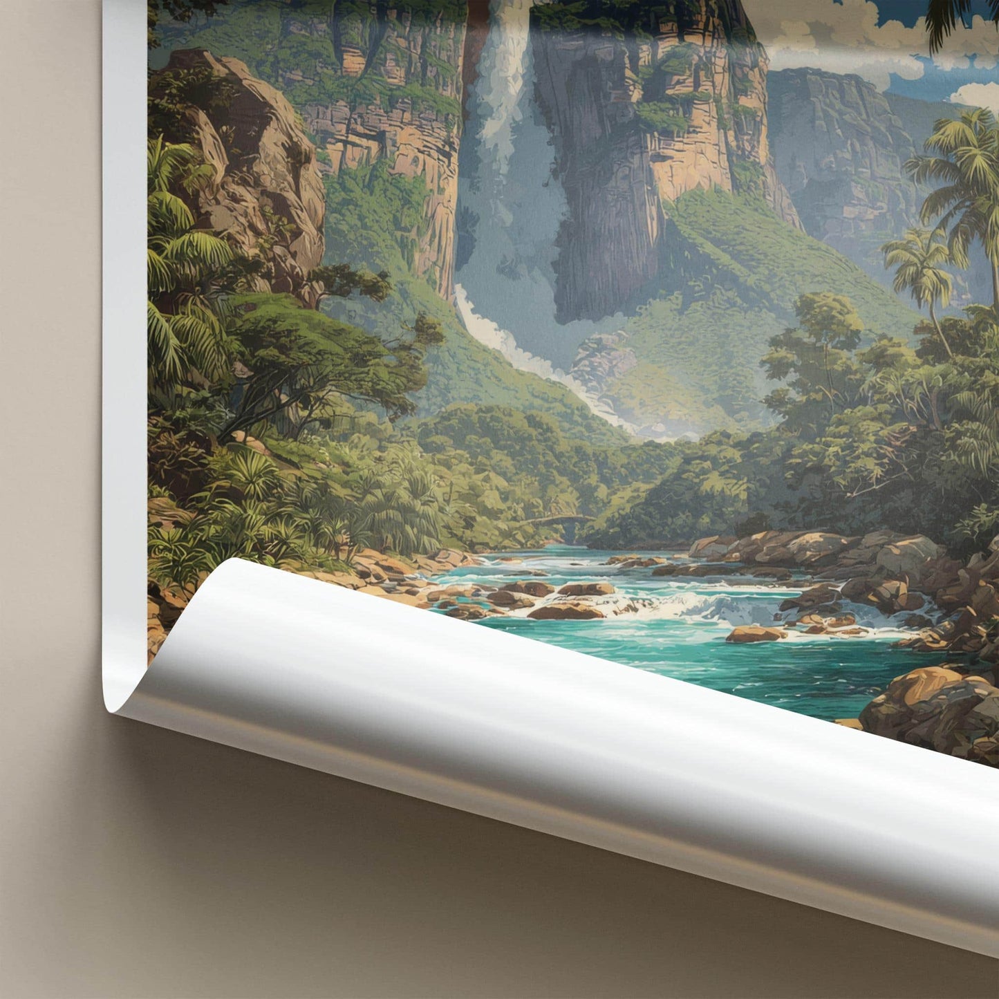 Canaima Poster - Venezuela Travel Print - Towering Waterfall Wall Decor