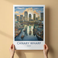 Canary Wharf Poster - England Travel Art - Golden Hour Marina Home Decor