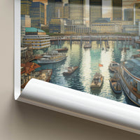 Canary Wharf Poster - England Travel Art - Golden Hour Marina Home Decor