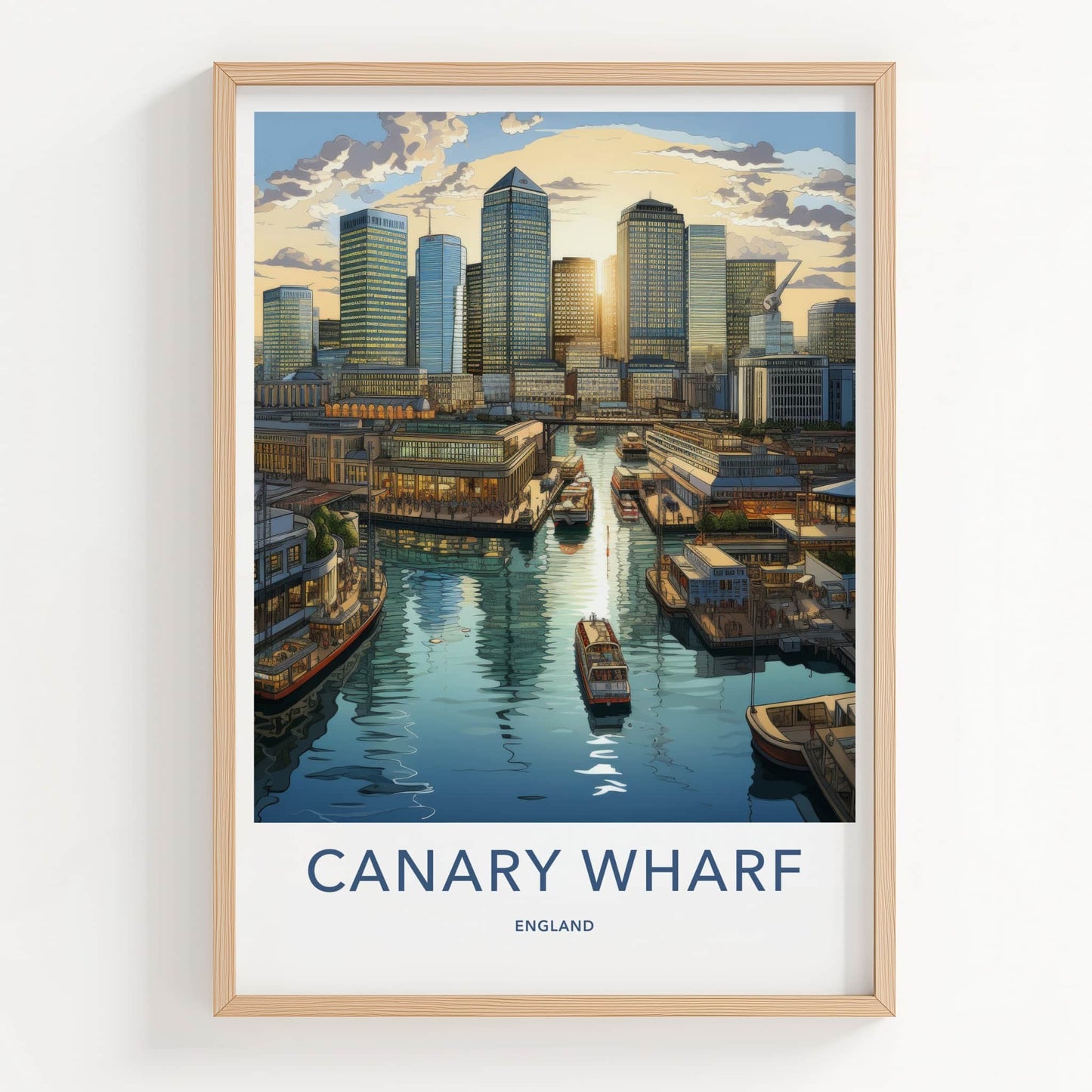 Canary Wharf Poster - England Travel Art - Skyscraper Waterfront View Home Decor