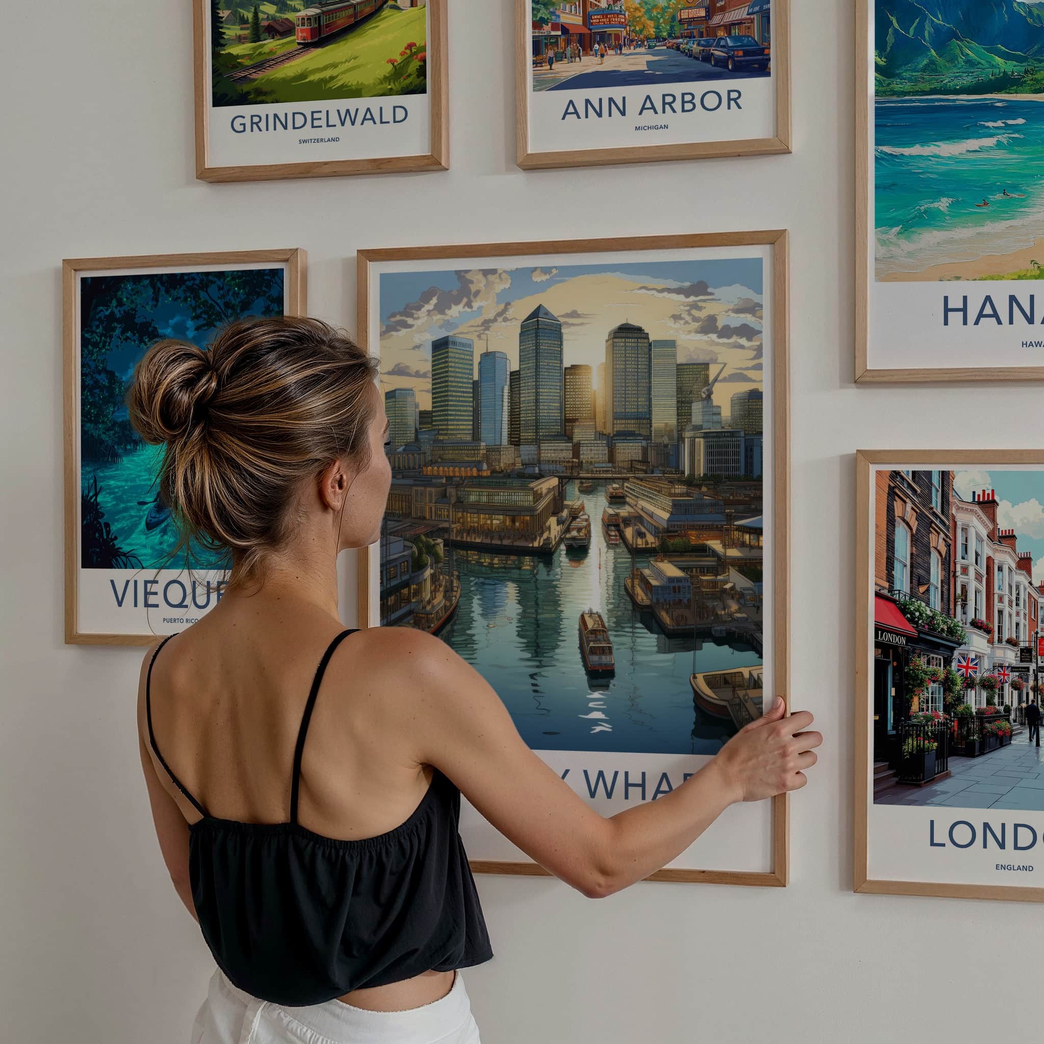 Canary Wharf Poster - England Travel Art - Skyscraper Waterfront View Home Decor