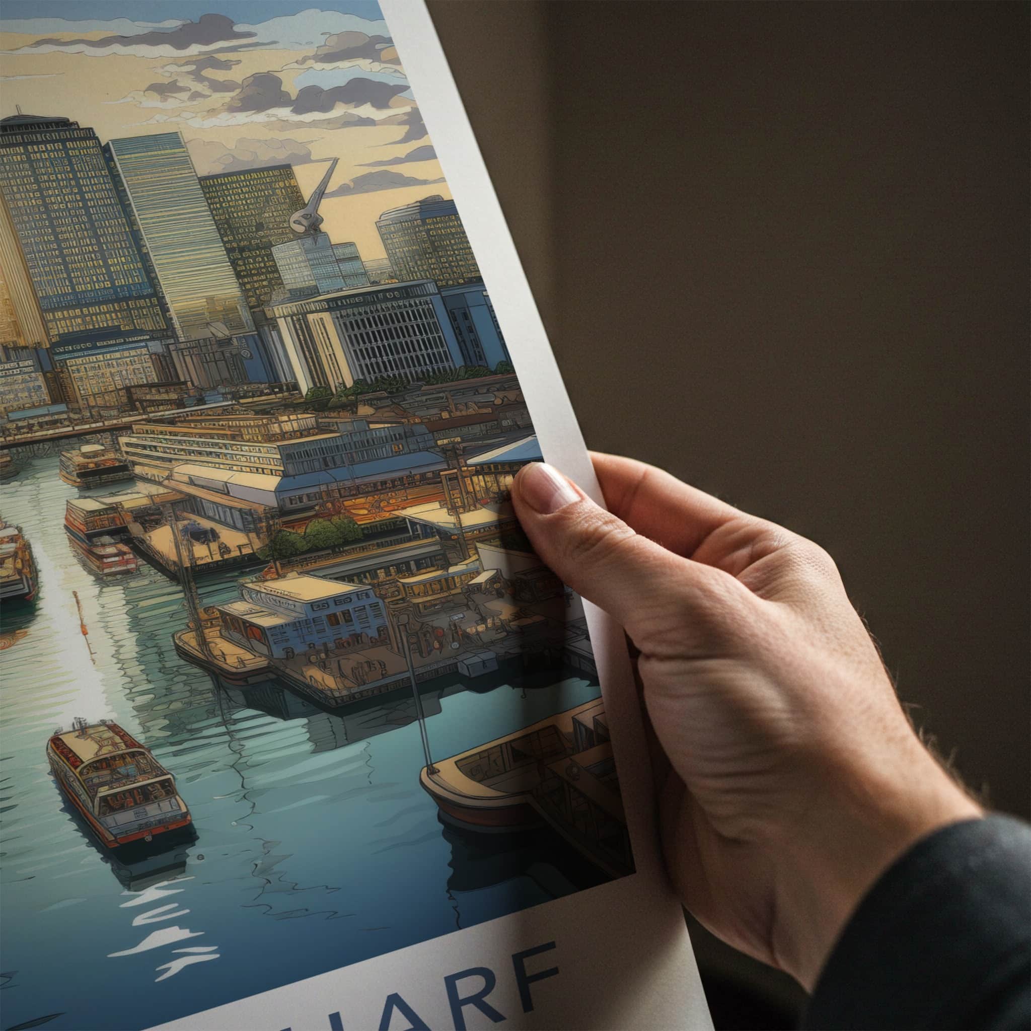 Canary Wharf Poster - England Travel Art - Skyscraper Waterfront View Home Decor