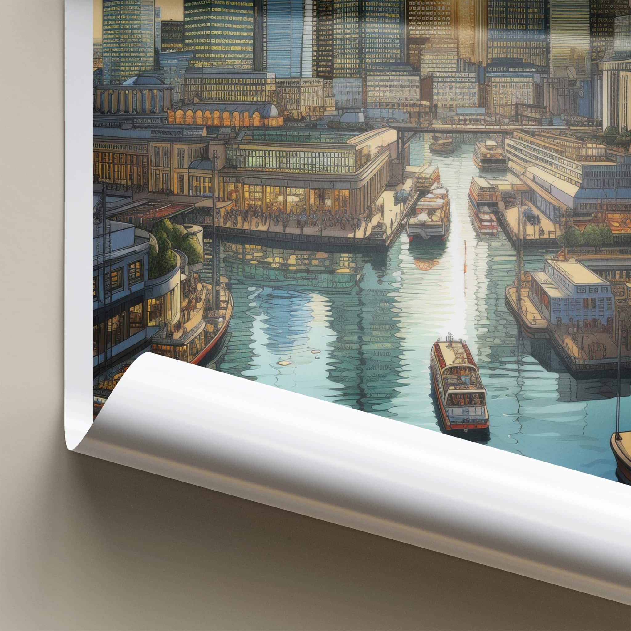 Canary Wharf Poster - England Travel Art - Skyscraper Waterfront View Home Decor