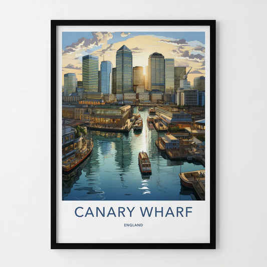 Canary Wharf Poster - England Travel Art - Skyscraper Waterfront View Home Decor