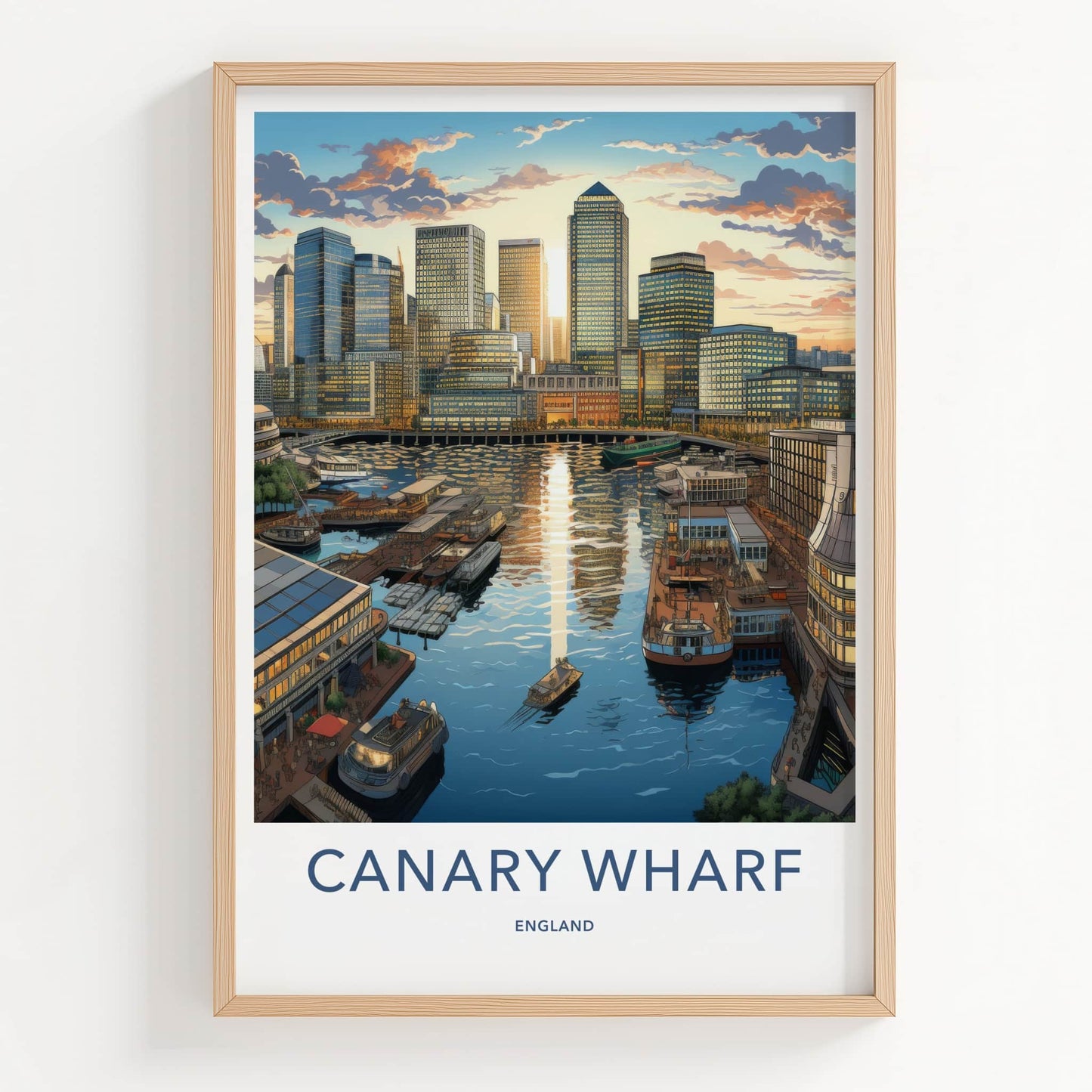 Canary Wharf Poster - England Travel Art - Urban Sunset Harbor Wall Decor