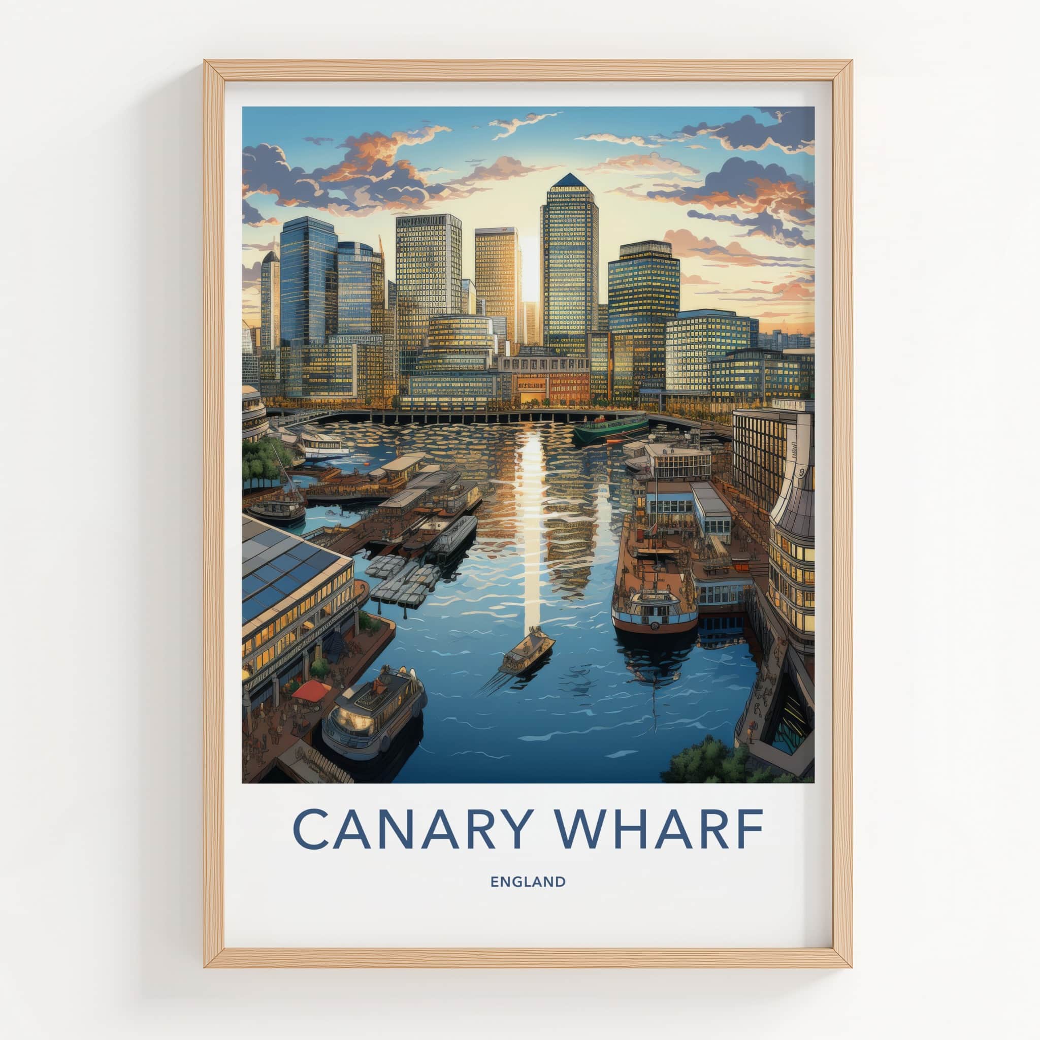 Canary Wharf Poster - England Travel Art - Urban Sunset Harbor Wall Decor