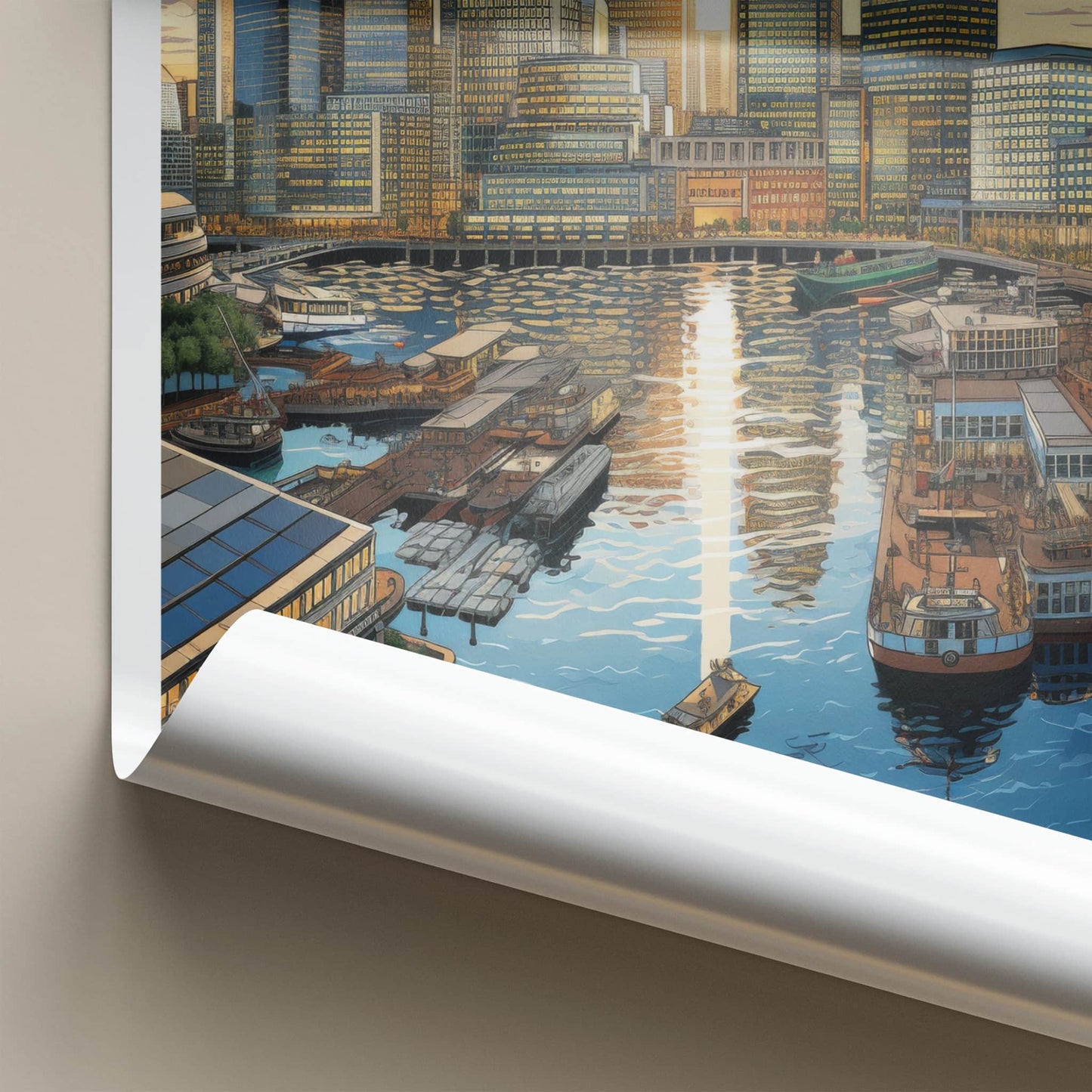 Canary Wharf Poster - England Travel Art - Urban Sunset Harbor Wall Decor
