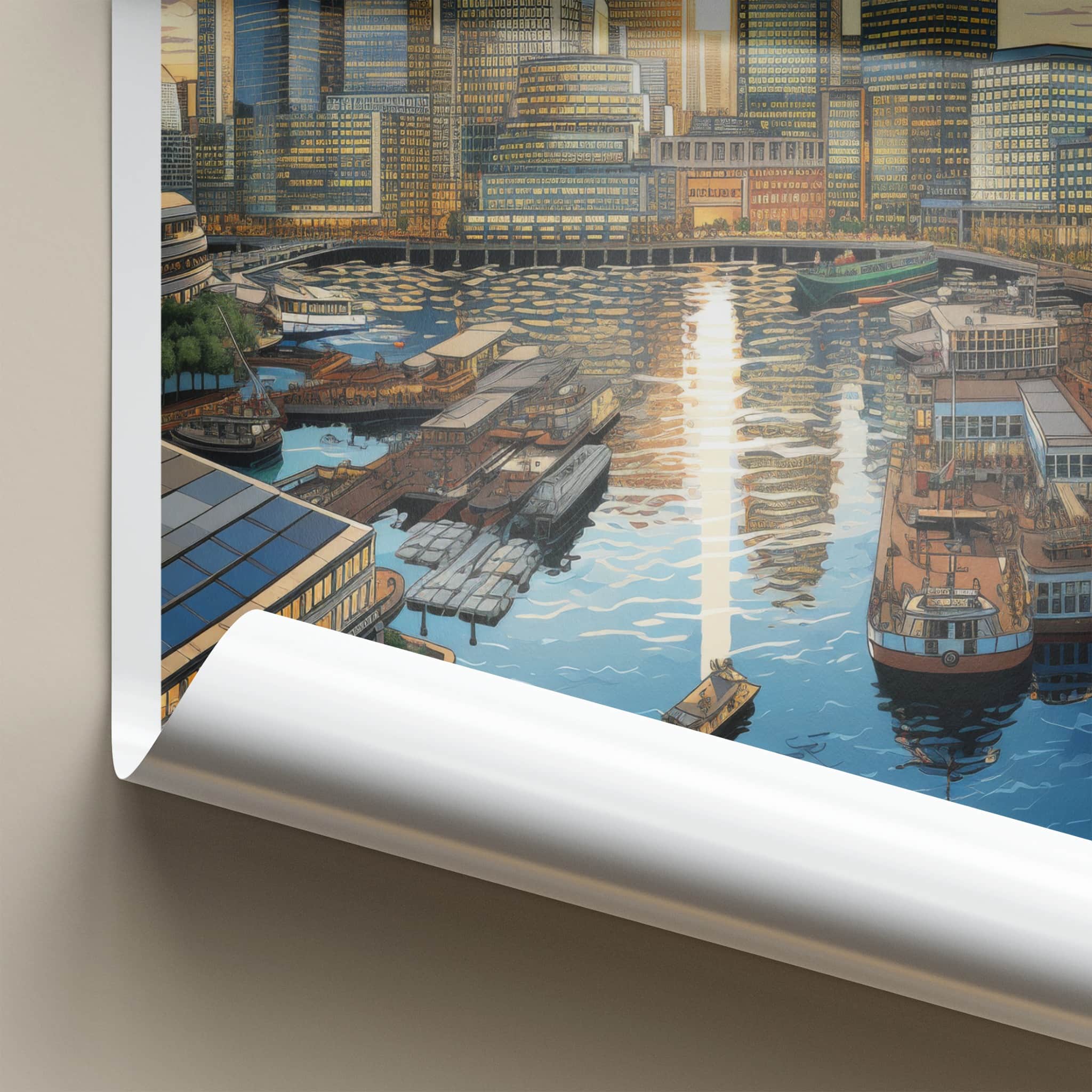 Canary Wharf Poster - England Travel Art - Urban Sunset Harbor Wall Decor