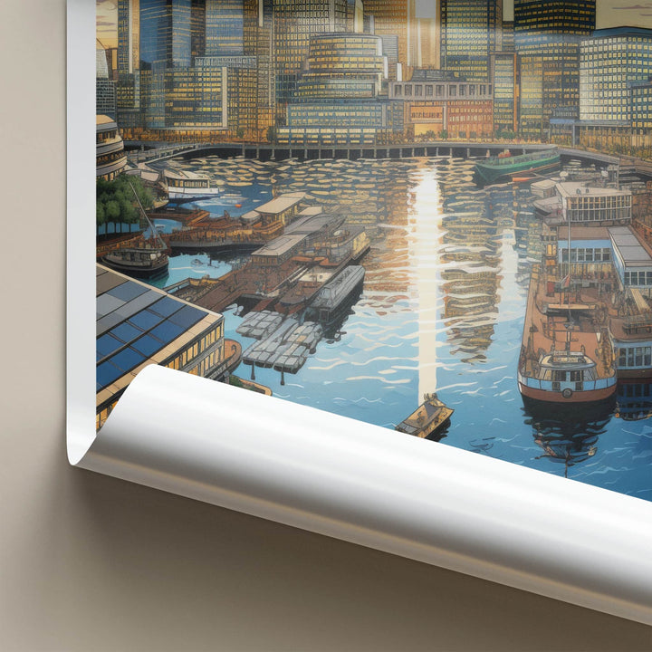 Canary Wharf Poster - England Travel Art - Urban Sunset Harbor Wall Decor
