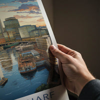 Canary Wharf Poster - England Travel Art - Urban Sunset Harbor Wall Decor