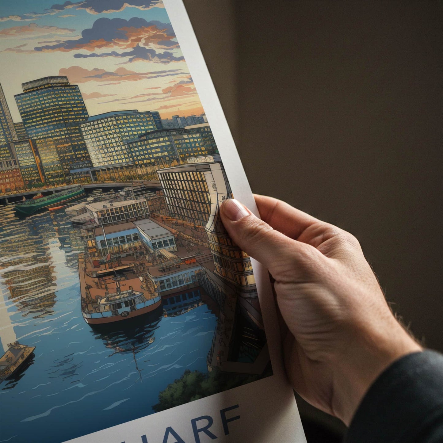 Canary Wharf Poster - England Travel Art - Urban Sunset Harbor Wall Decor
