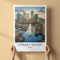 Canary Wharf Poster - England Travel Art - Urban Sunset Harbor Wall Decor