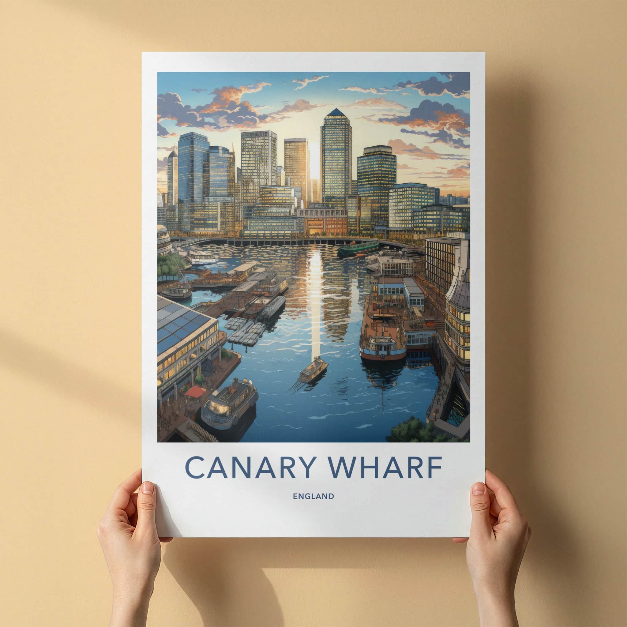 Canary Wharf Poster - England Travel Art - Urban Sunset Harbor Wall Decor