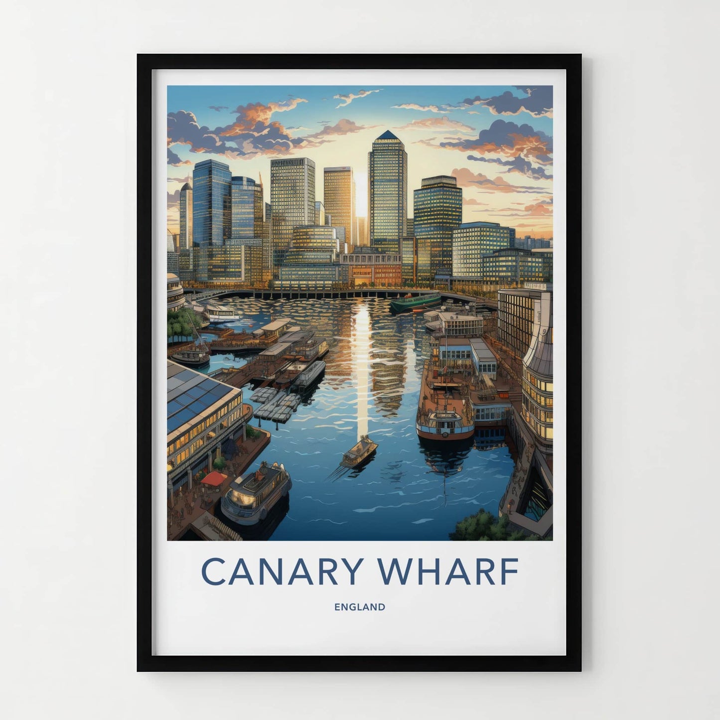 Canary Wharf Poster - England Travel Art - Urban Sunset Harbor Wall Decor