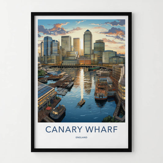 Canary Wharf Poster - England Travel Art - Urban Sunset Harbor Wall Decor