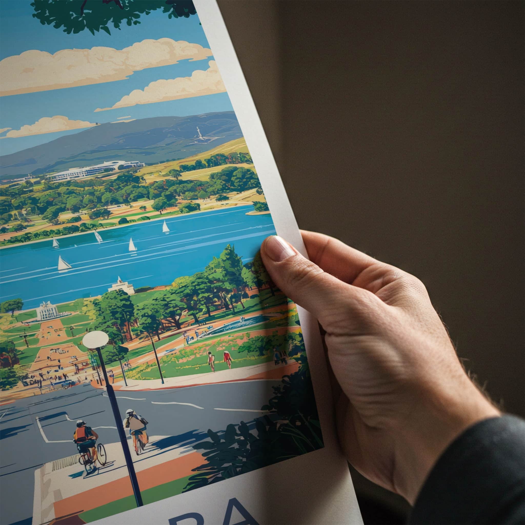 Canberra Poster - Australia Travel Art - City Lake Cycling Home Decor