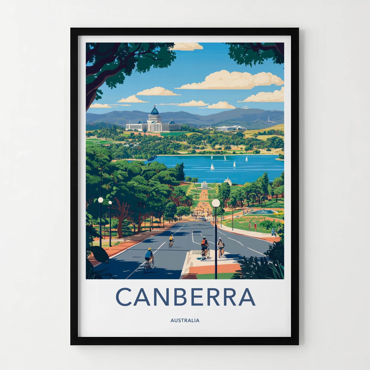 Canberra Poster - Australia Travel Art - City Lake Cycling Home Decor