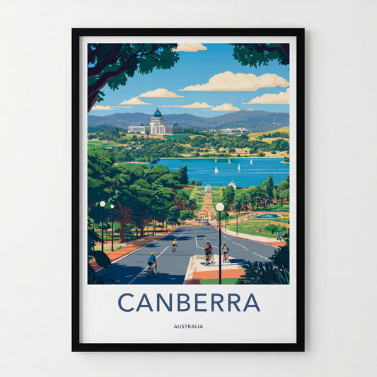 Canberra Poster - Australia Travel Art - City Lake Cycling Home Decor