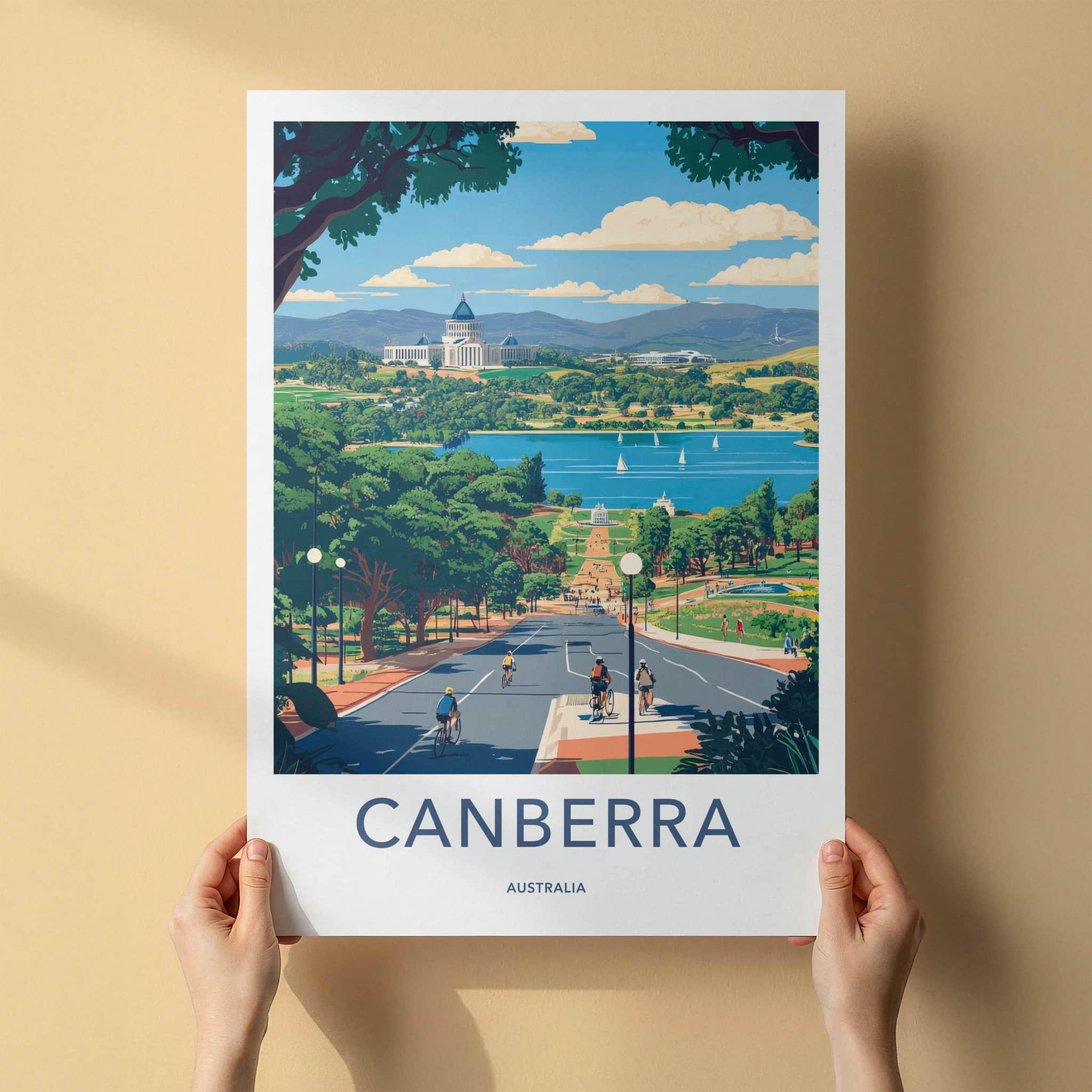 Canberra Poster - Australia Travel Art - City Lake Cycling Home Decor