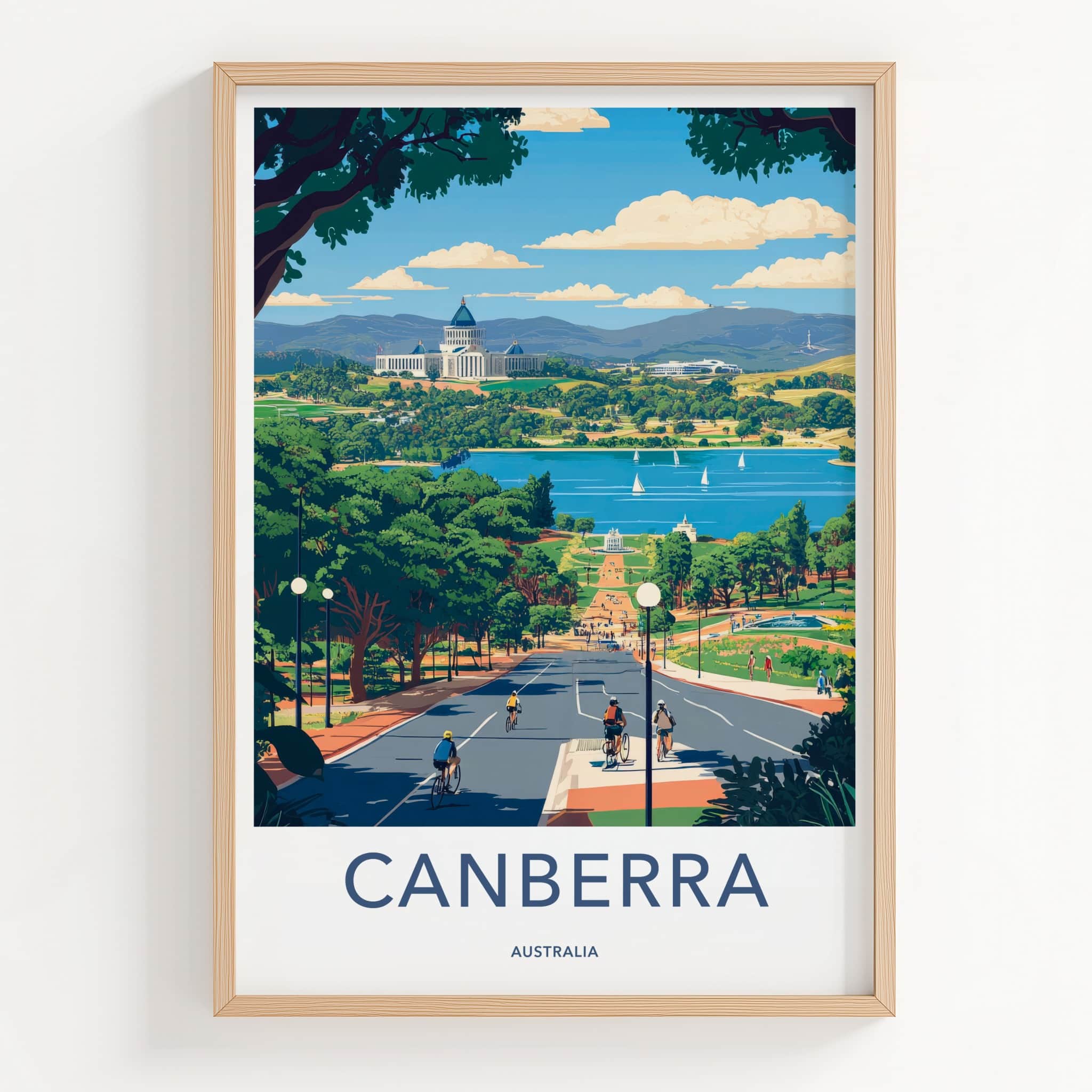 Canberra Poster - Australia Travel Art - City Lake Cycling Home Decor
