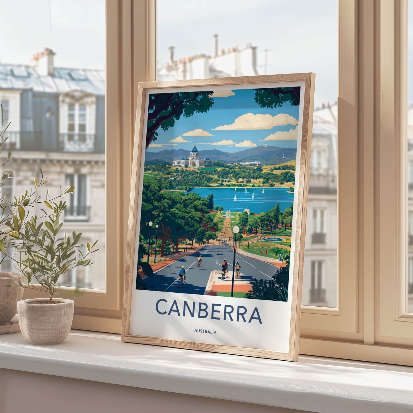 Canberra Poster - Australia Travel Art - City Lake Cycling Home Decor