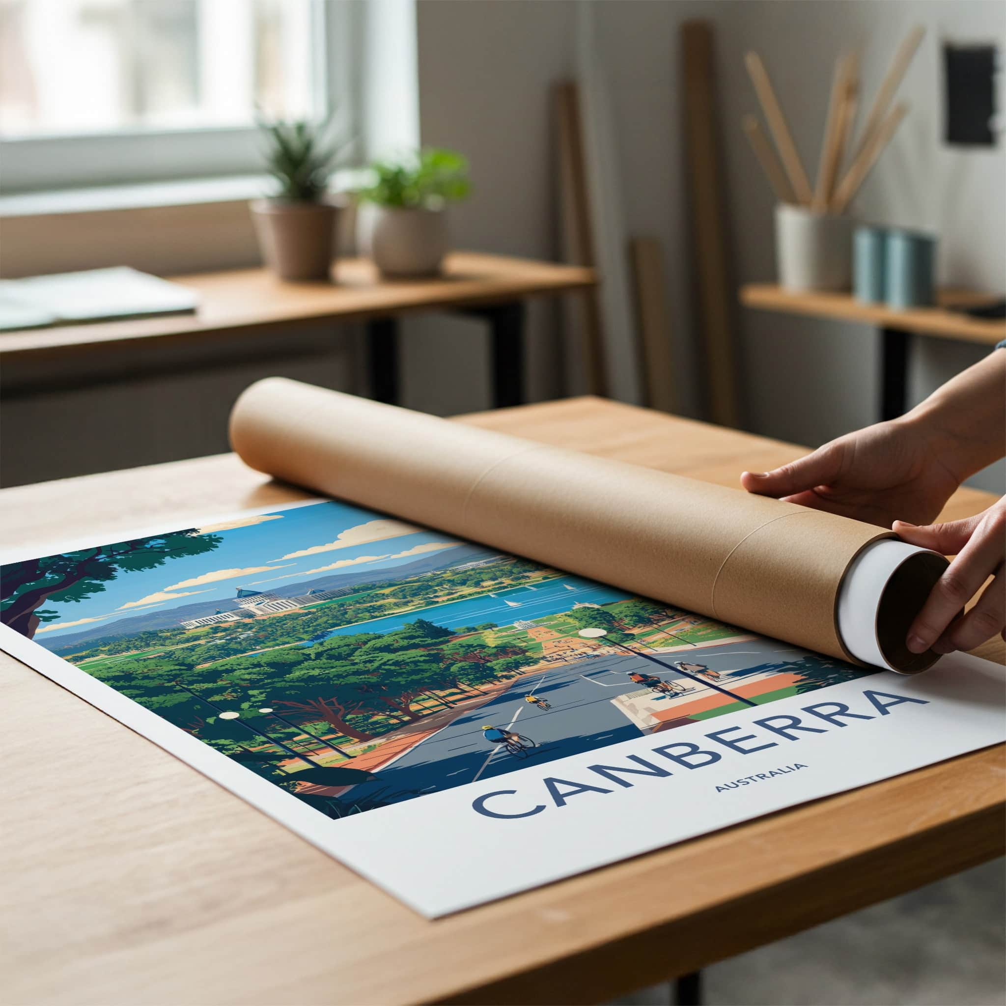 Canberra Poster - Australia Travel Art - City Lake Cycling Home Decor