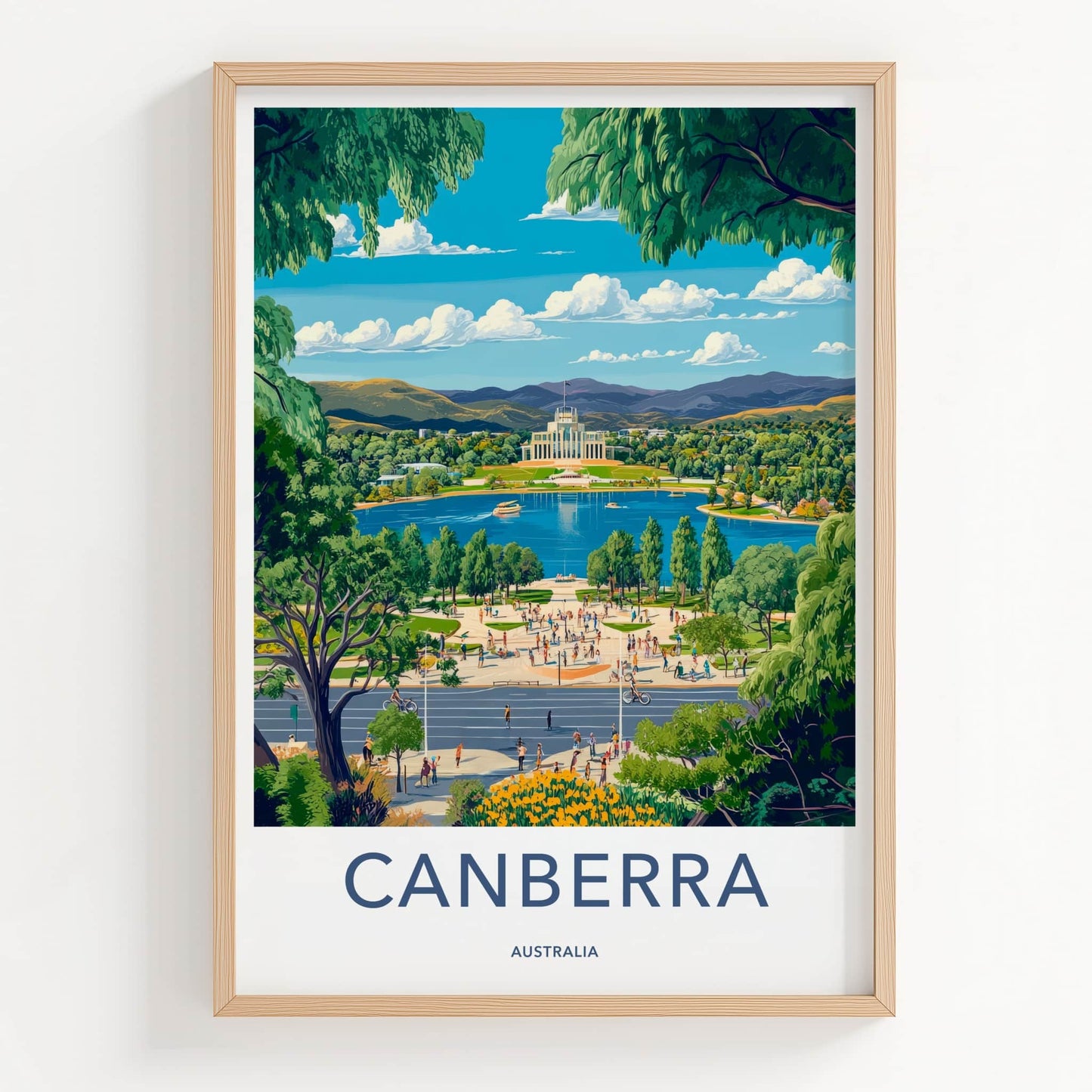 Canberra Poster - Australia Travel Art - Iconic Lakeside Building Home Decor