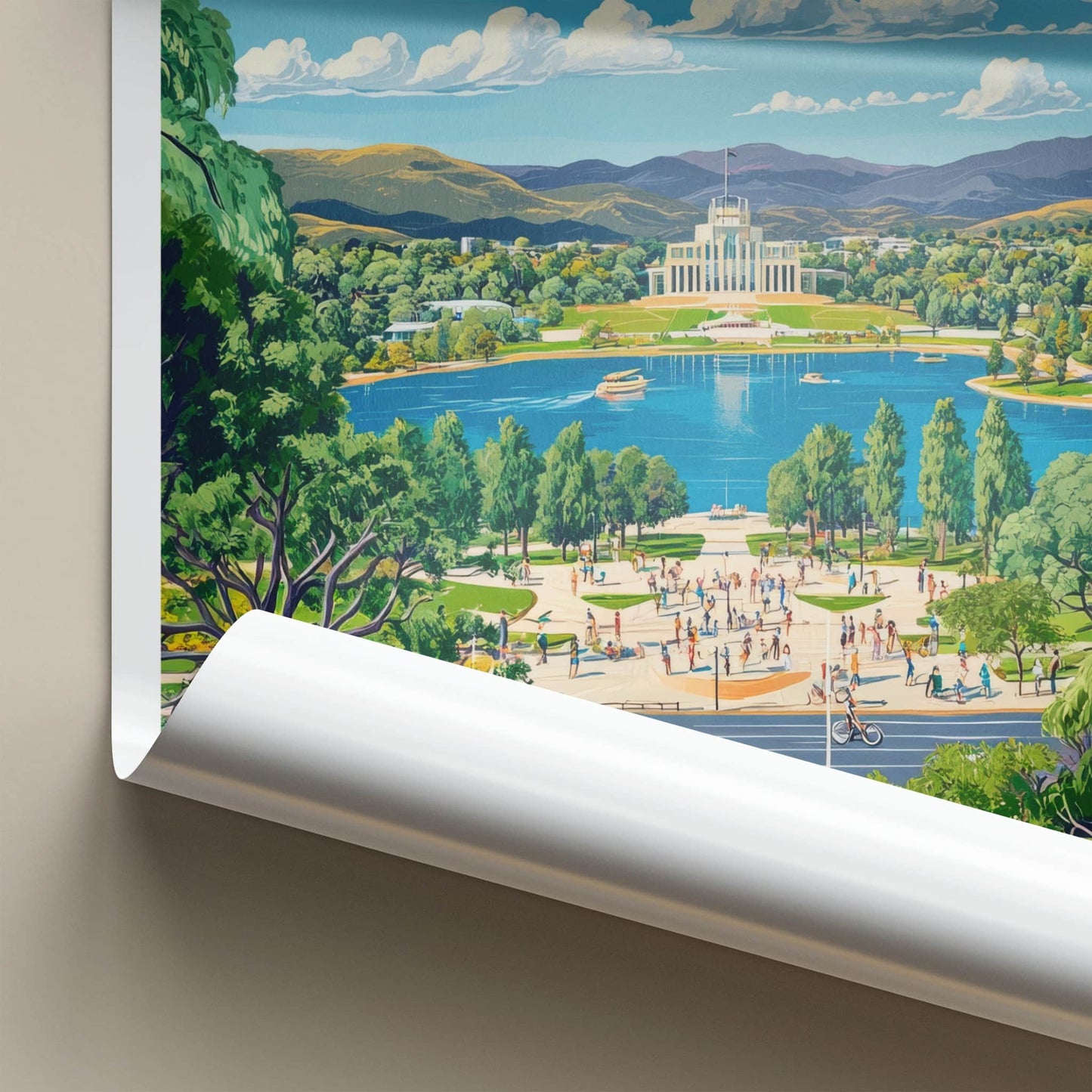 Canberra Poster - Australia Travel Art - Iconic Lakeside Building Home Decor