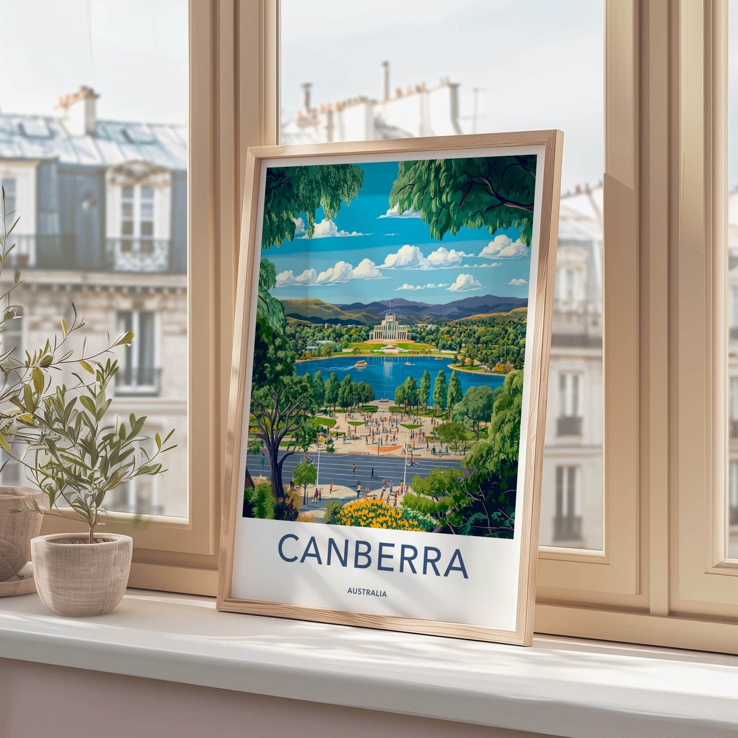 Canberra Poster - Australia Travel Art - Iconic Lakeside Building Home Decor