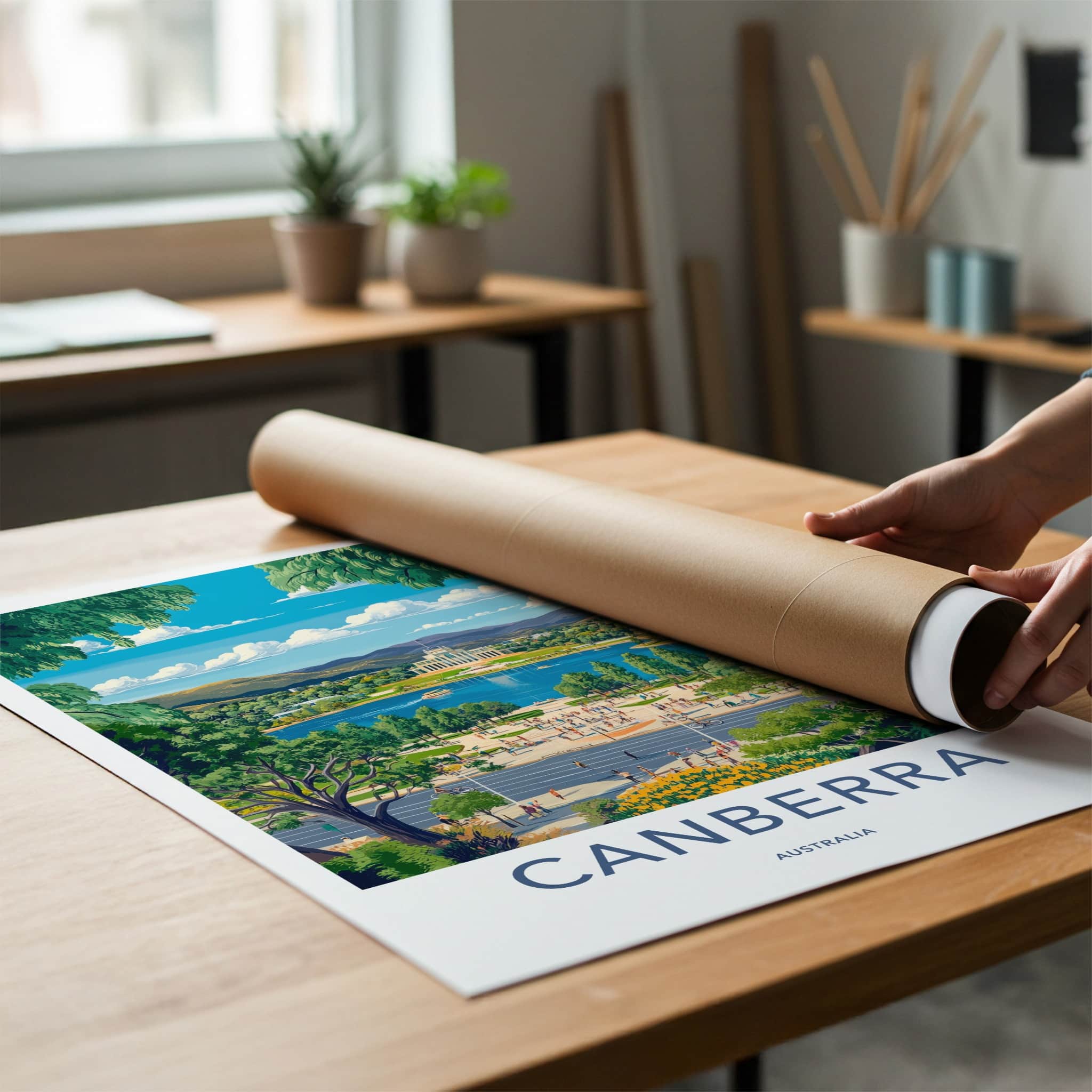 Canberra Poster - Australia Travel Art - Iconic Lakeside Building Home Decor