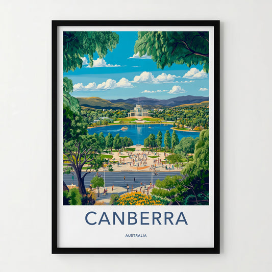 Canberra Poster - Australia Travel Art - Iconic Lakeside Building Home Decor