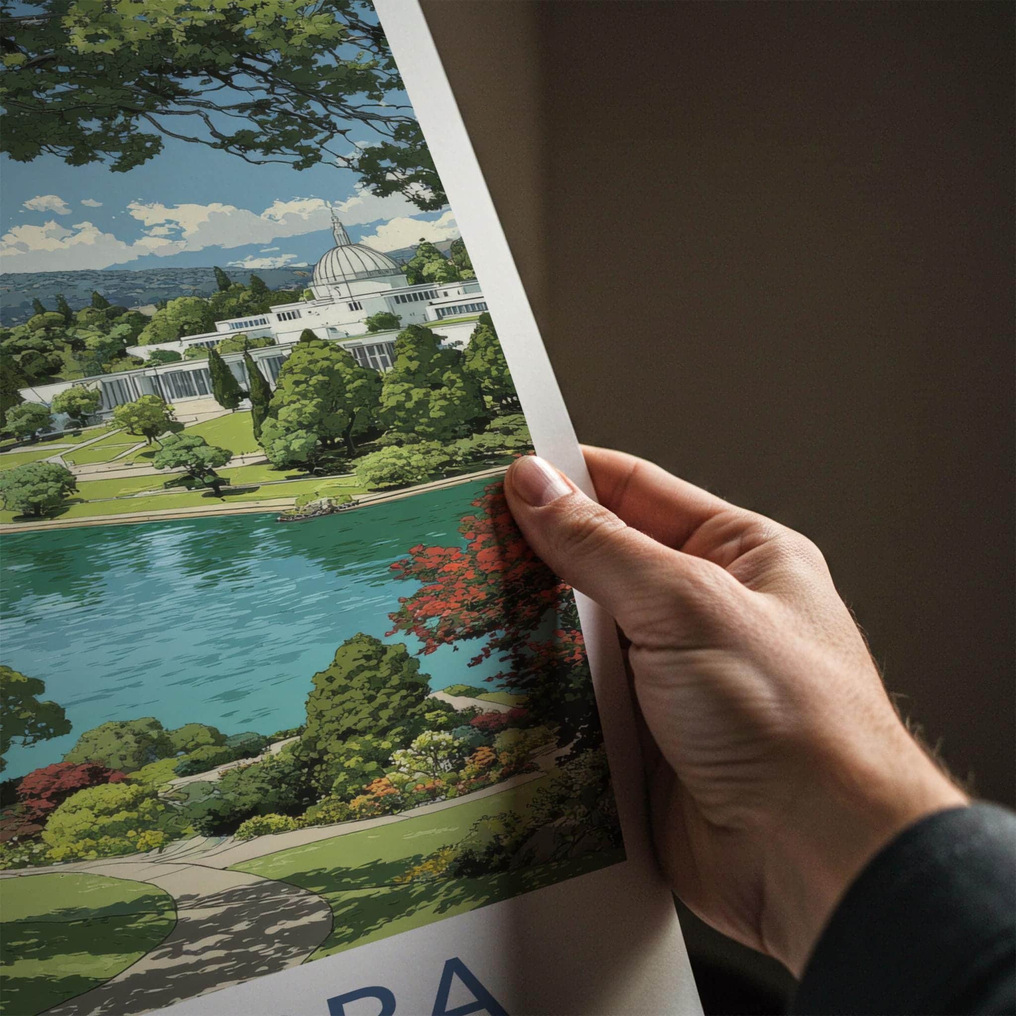 Canberra Poster - Australia Travel Art - Lakeside landmark view Home Decor