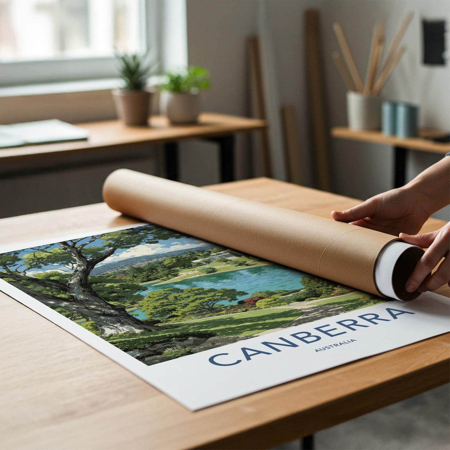 Canberra Poster - Australia Travel Art - Lakeside landmark view Home Decor