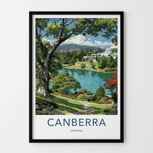 Canberra Poster - Australia Travel Art - Lakeside landmark view Home Decor