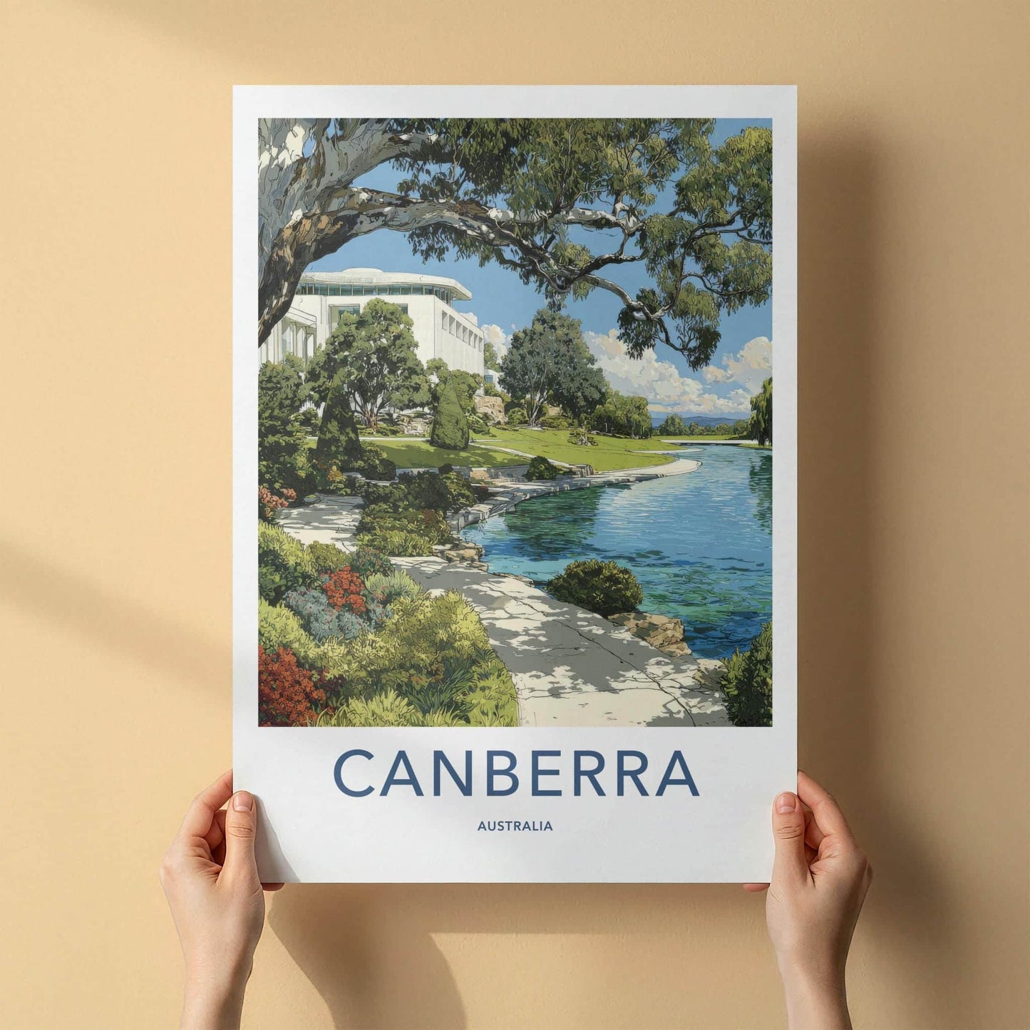 Canberra Poster - Australia Travel Art - Modern Lakeside Gardens Wall Decor
