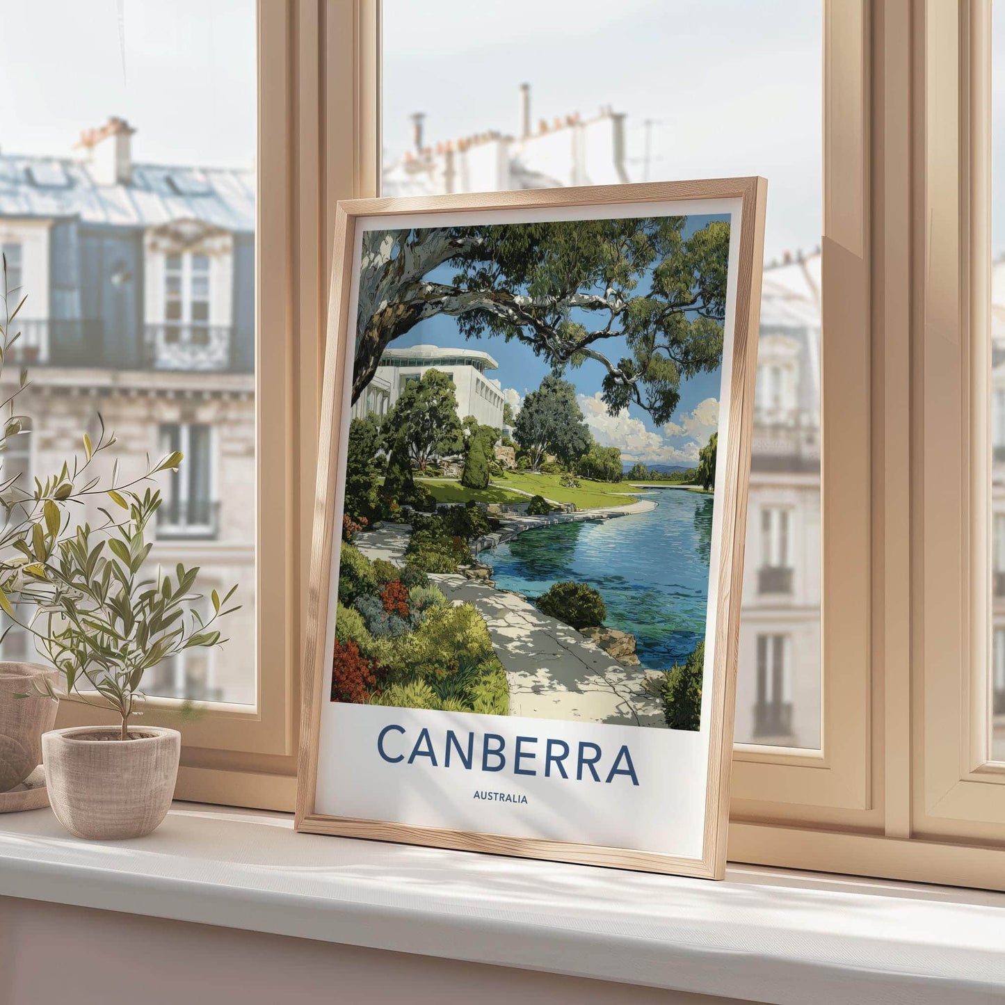 Canberra Poster - Australia Travel Art - Modern Lakeside Gardens Wall Decor