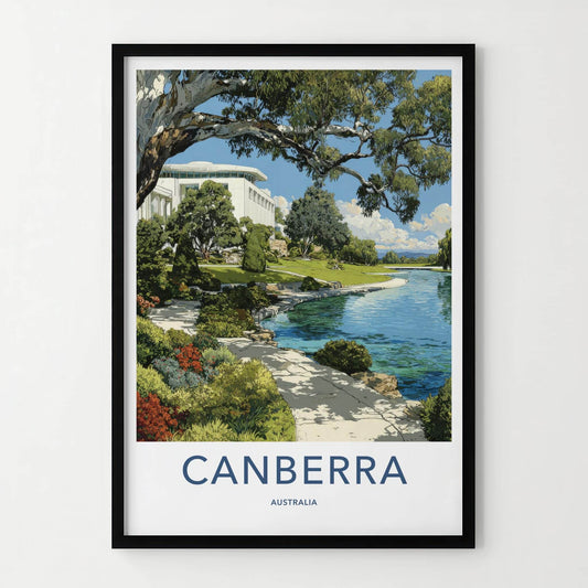 Canberra Poster - Australia Travel Art - Modern Lakeside Gardens Wall Decor