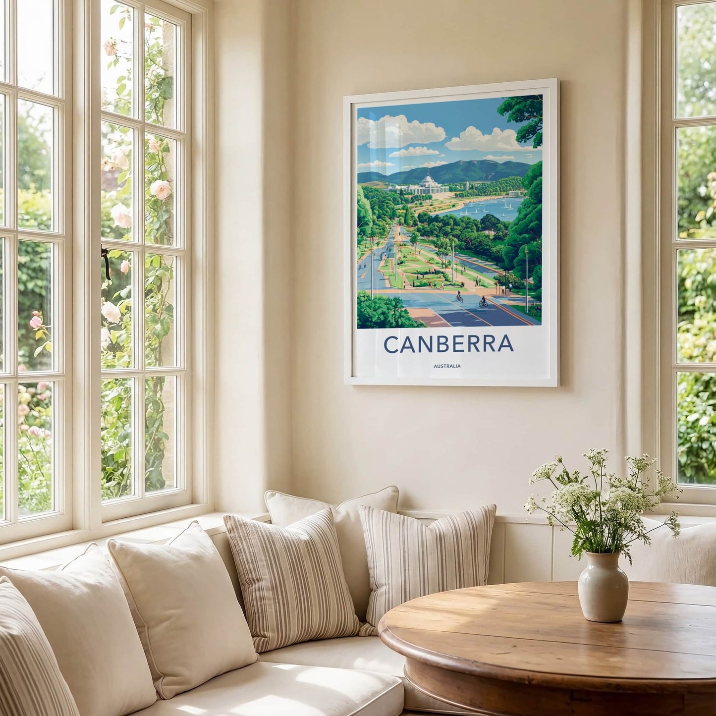 Canberra Poster - Australia Travel Art - Parliament Lake Boats Home Decor