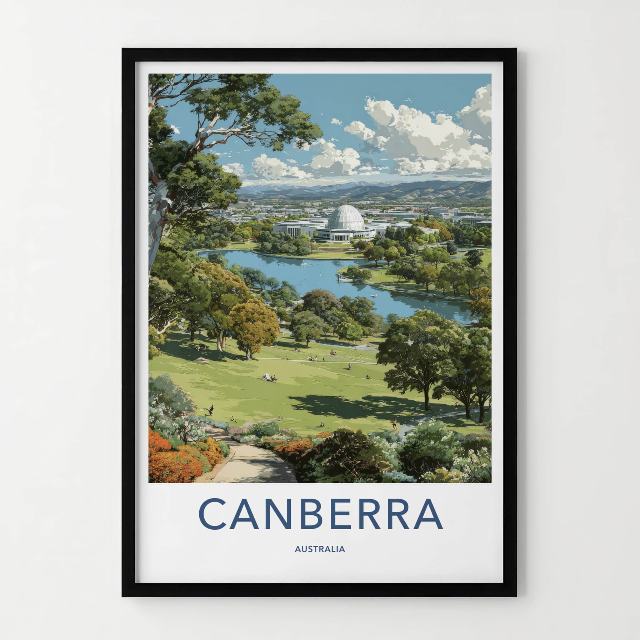 Canberra Poster - Australia Travel Art - Parliament Lake Building Home Decor