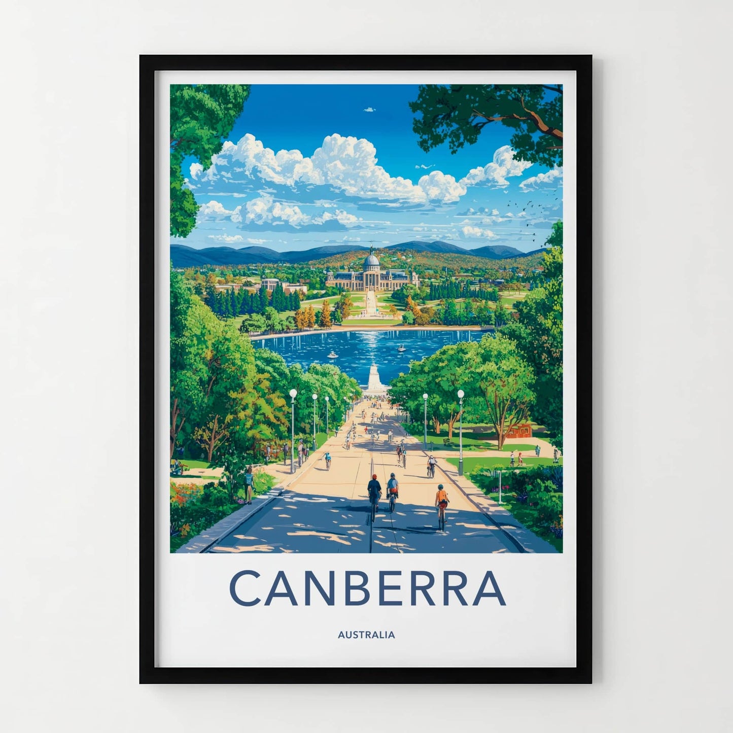 Canberra Poster - Australia Travel Art - Parliament Lake View Home Decor