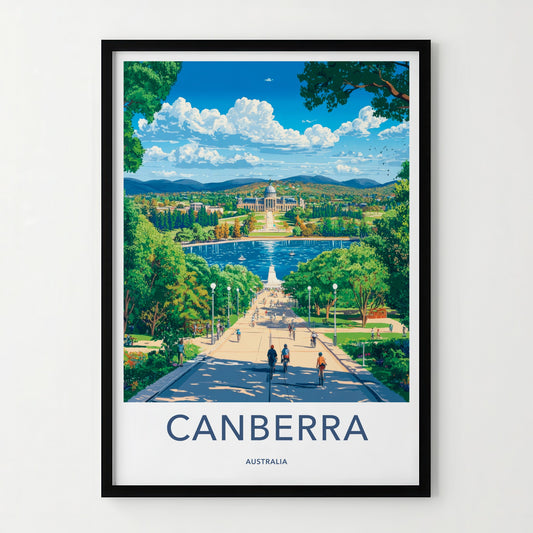 Canberra Poster - Australia Travel Art - Parliament Lake View Home Decor