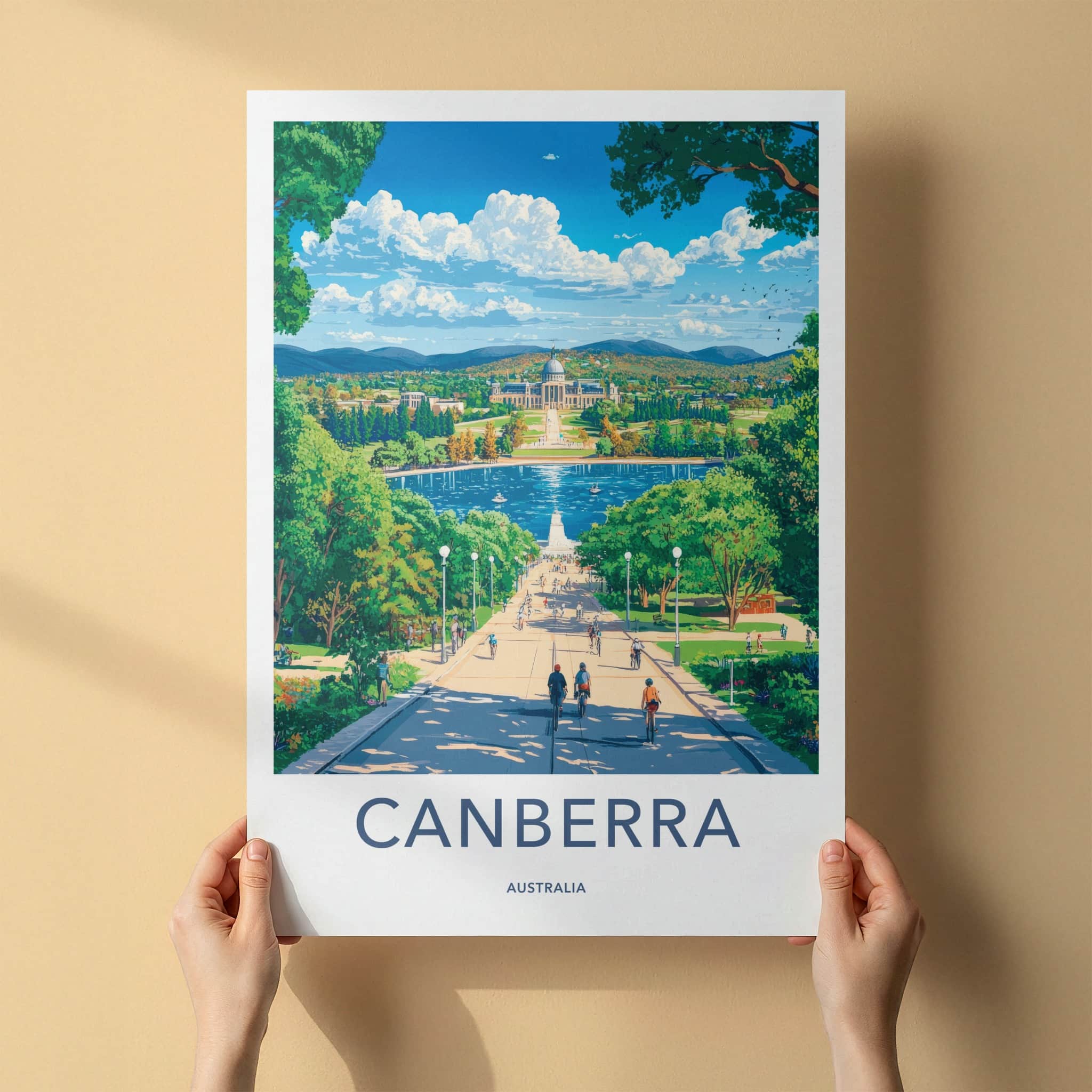 Canberra Poster - Australia Travel Art - Parliament Lake View Home Decor