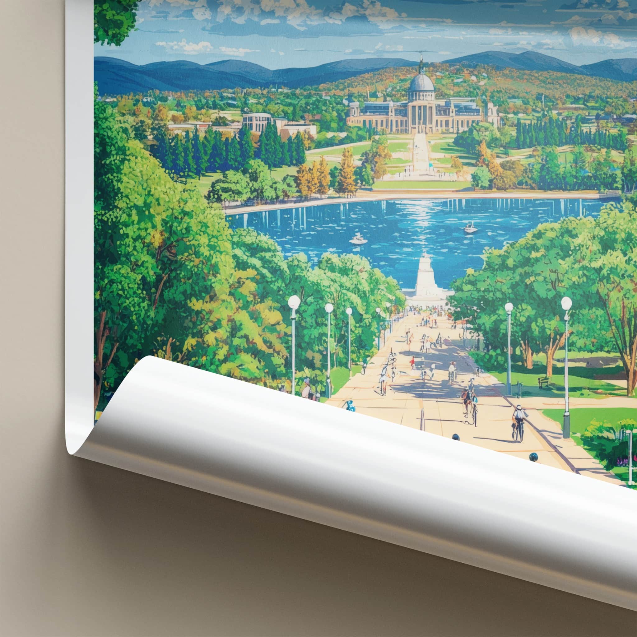 Canberra Poster - Australia Travel Art - Parliament Lake View Home Decor