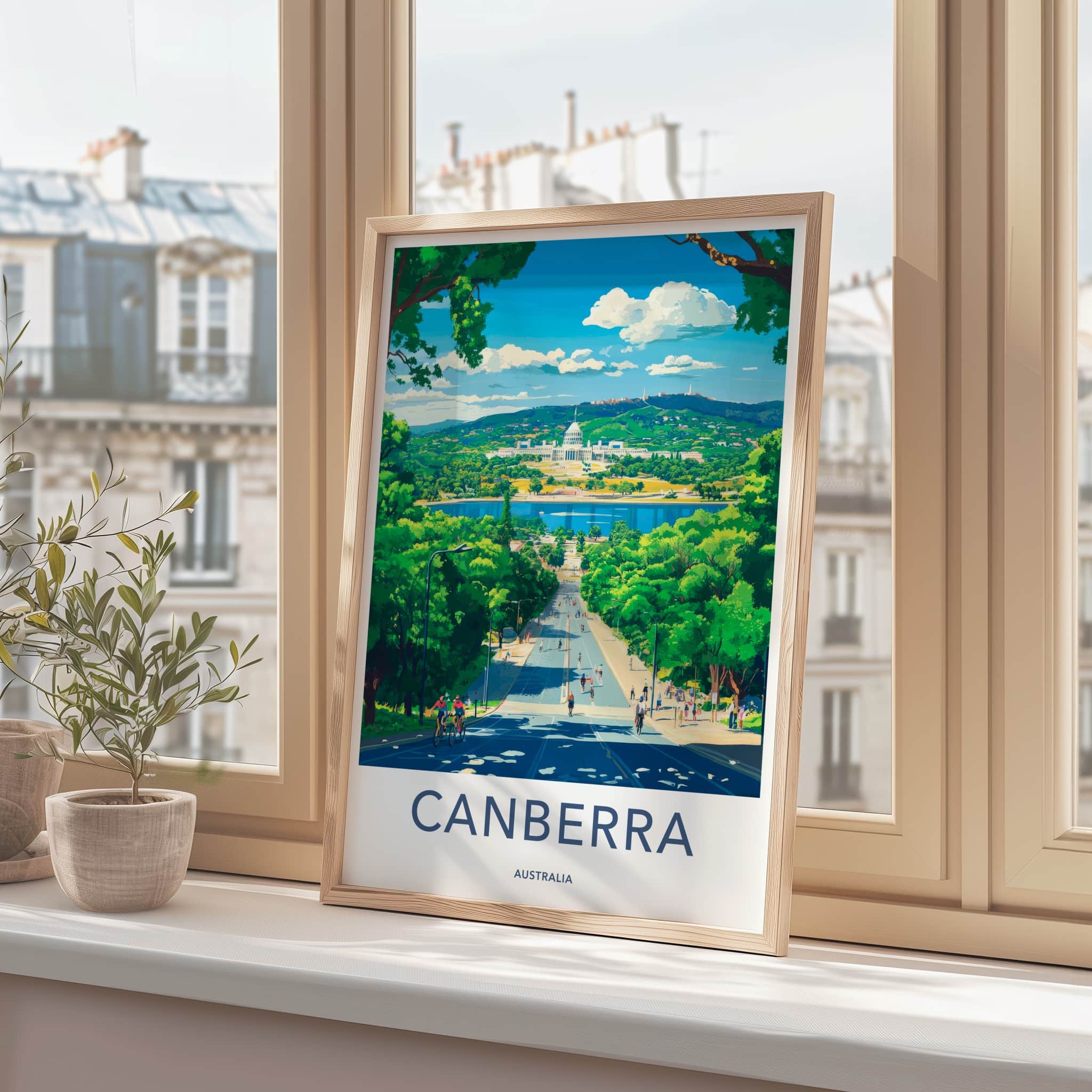 Canberra Poster - Australia Travel Art - Sunny Urban Vista Home Decor