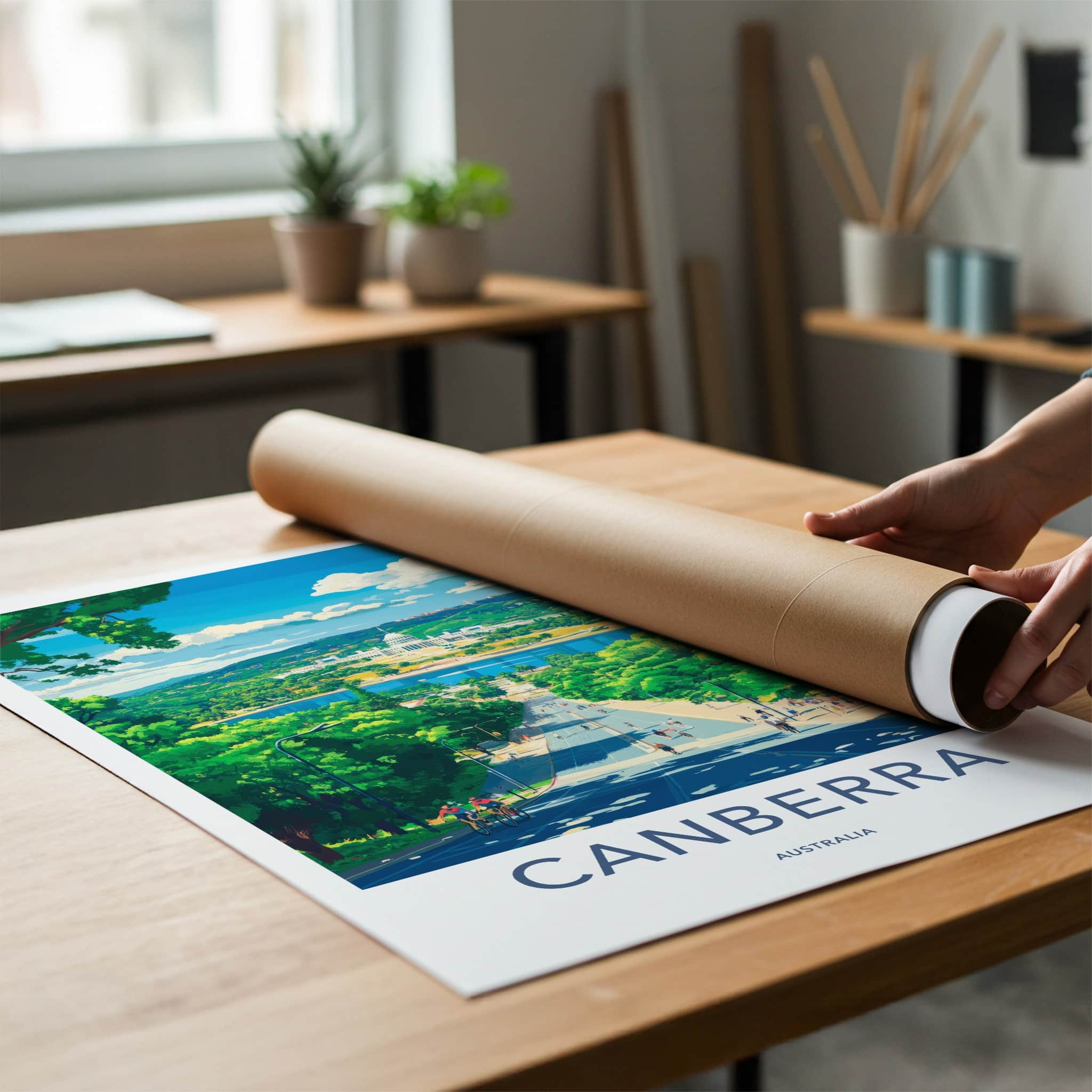 Canberra Poster - Australia Travel Art - Sunny Urban Vista Home Decor