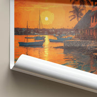 Cancun Poster Mexico Boats Coastal Sunset Art Print Home Decor