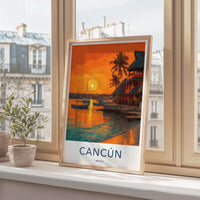 Cancun Poster Mexico Boats Coastal Sunset Art Print Home Decor